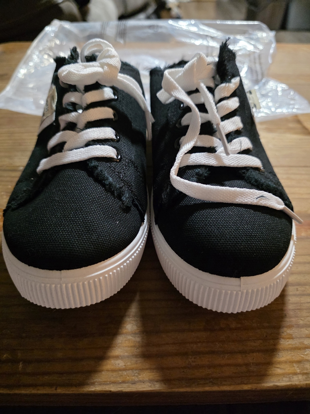 Women's Black Canvas Sneakers with White Soles and Laces
